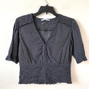 Abercrombie & Fitch Dot Print Smocked Puff Sleeve Top Black‎ S